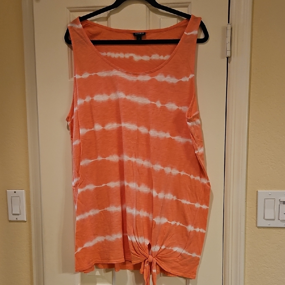 Torrid Relaxed Orange and White Tie Front Tank Top